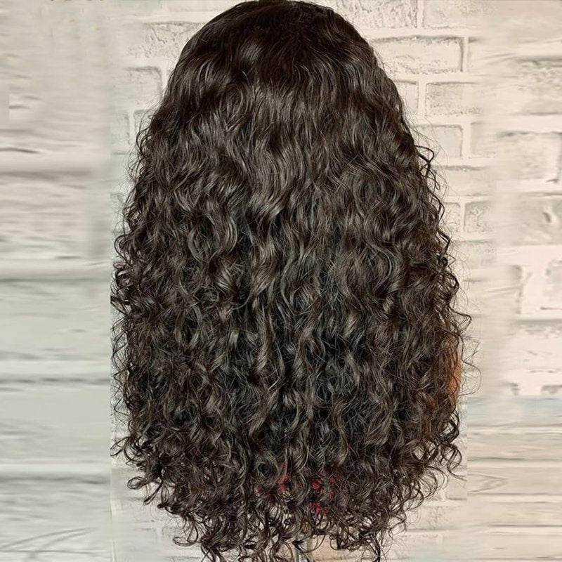 Emistar Water Wave Black V Part Curly Wig Loose Wavy Wig Upgrade U Part Synthetic Wigs for Black Women Full Head Clip In Hair Glueless Hair Replacement Synthetic Wigs (Black, 20 Inch)