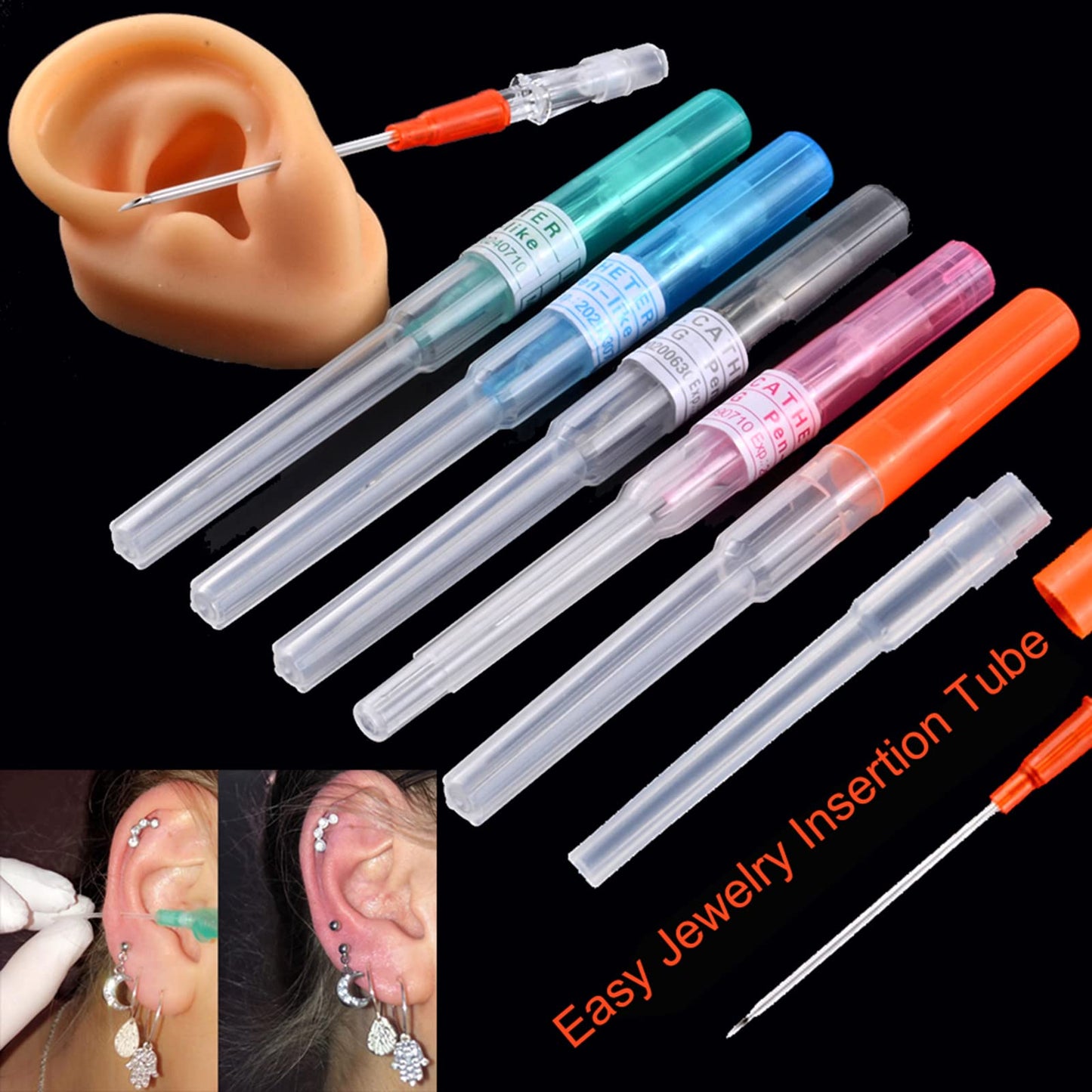 Juder 16G Catheter Piercing Needles - 50Pcs Kit for Ear, Nose, Lip, Tongue, Belly & Cartilage Piercing