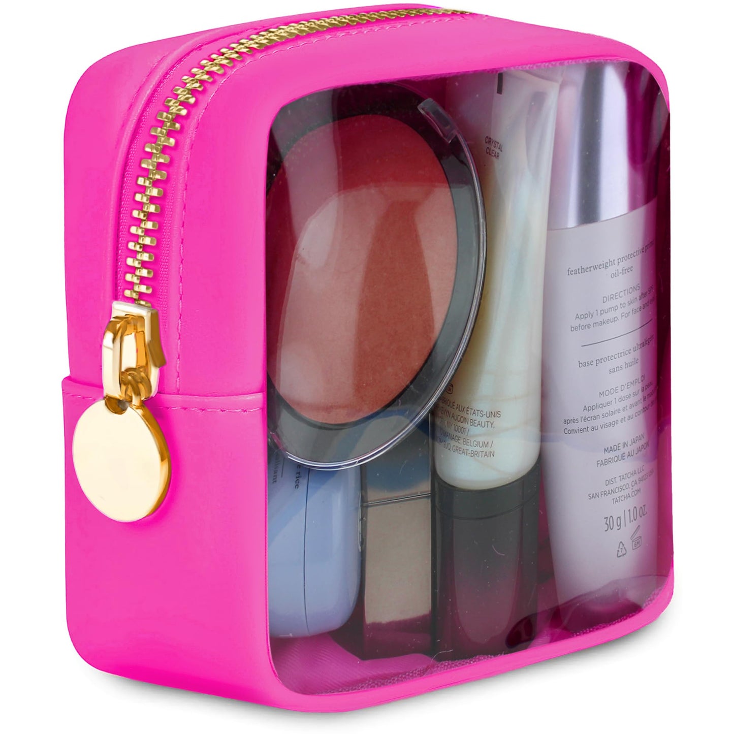 DANCOUR Clear Mini Makeup Bag for Purse Small Cosmetic Pouch Travel Case Transparent Toiletry Organizer Portable Clear Pouch Hot Pink