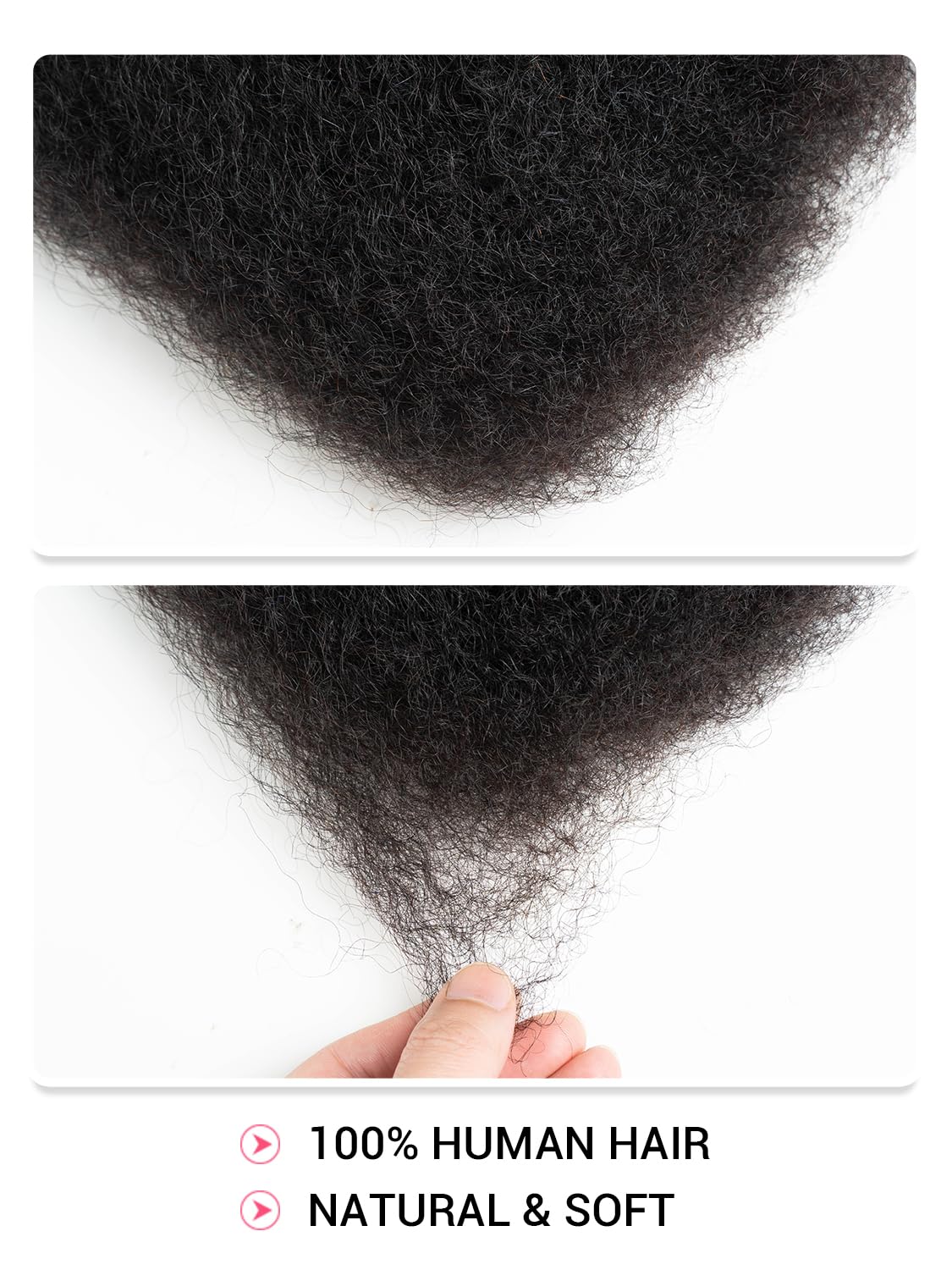 REBECCA FASHION Afro Kinky Bulk Human Hair 50g/Pack Braiding Hair for Dreadlock Extensions, Loc Repair, Afro Kinky Curly Human Hair Bulk for Twist 12 Inch Natural Black Color