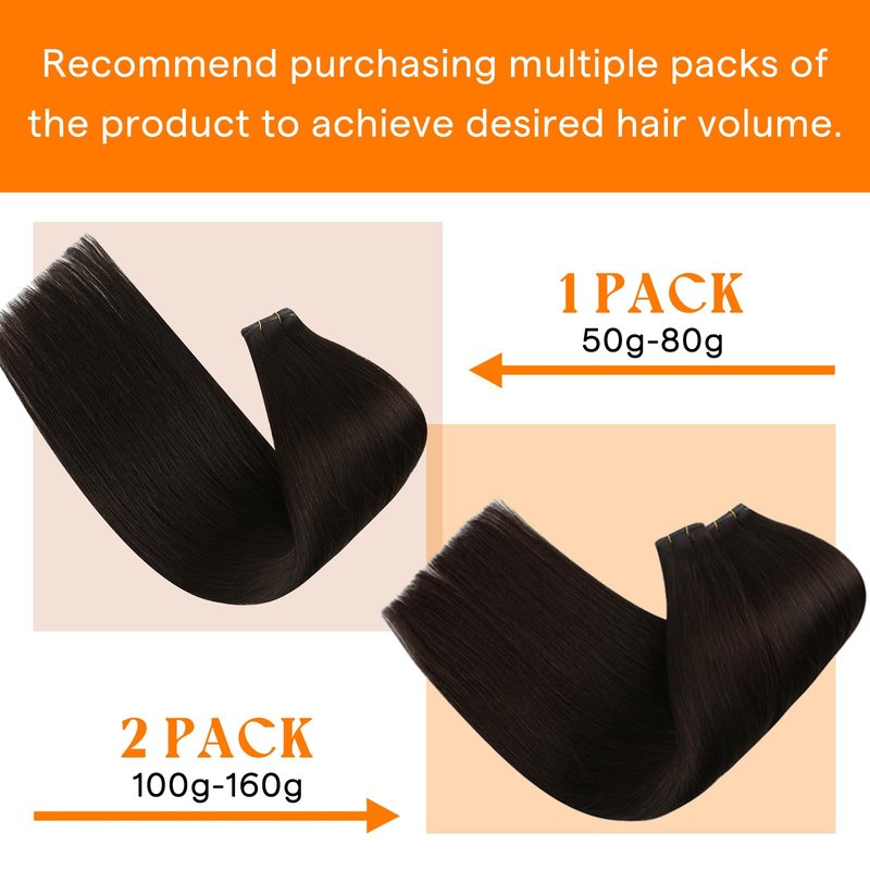 Sunny Hair Genius Weft Hair Extensions Human Hair Darkest Brown Seamless Hand-Tied Bundles Sew in Brown Soft Silky for Women Short Straight for Party 14 Inch 50G