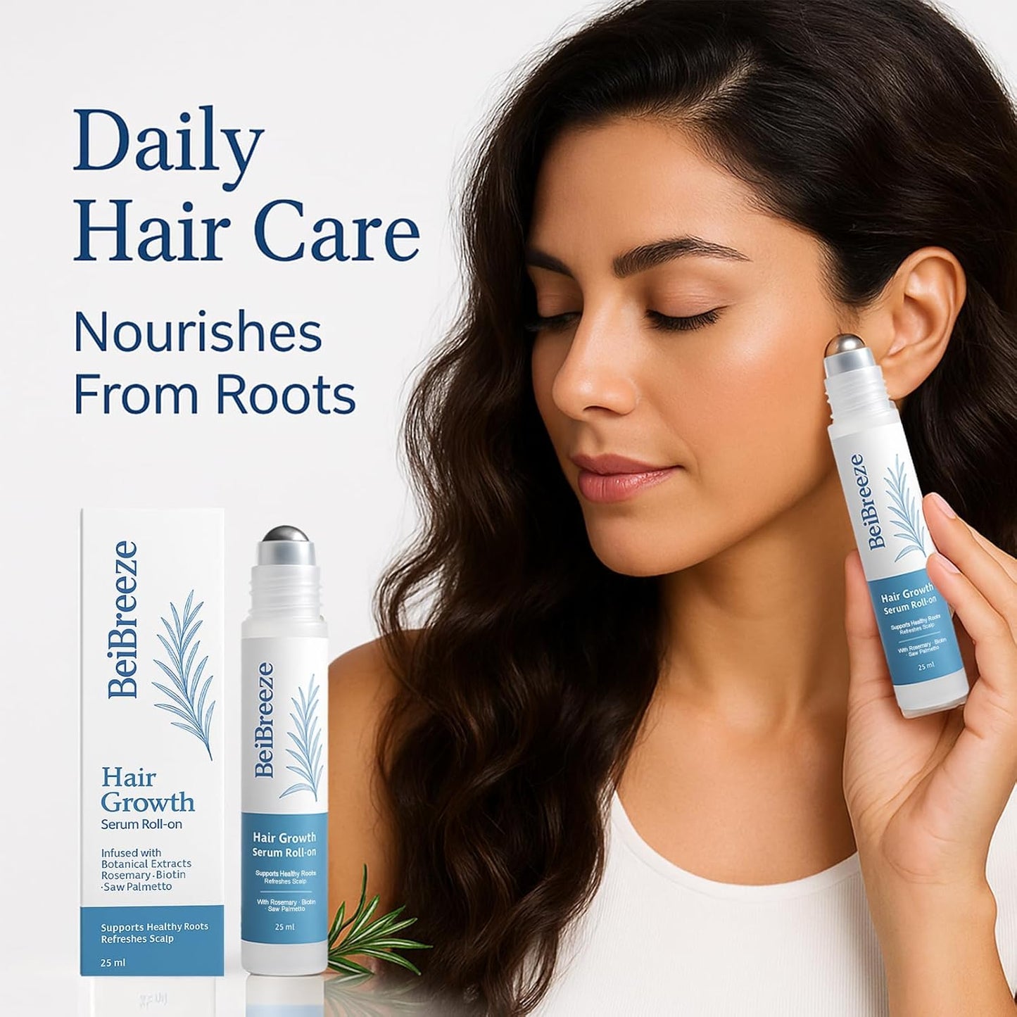 Rosemary Hair Growth Serum Roll-On 25ml | Nourishing Scalp Treatment with Biotin & Saw Palmetto for Thicker Hair | Unisex 2-Pack