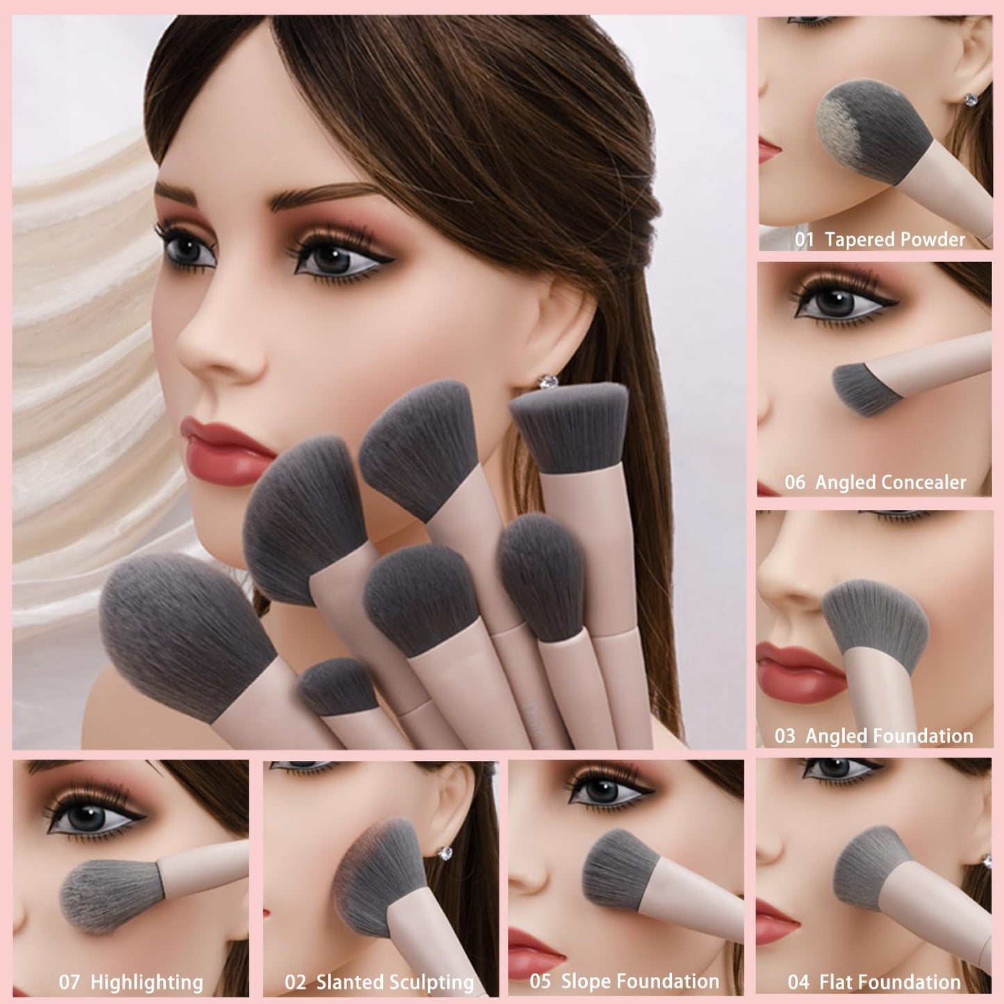 20pcs Pink Essential Makeup Brush Set Professional Powder Concealers Eye shadows Blush Eyeliner Eyebrow Contour Eye blending foundation kit (20pcs brush set)