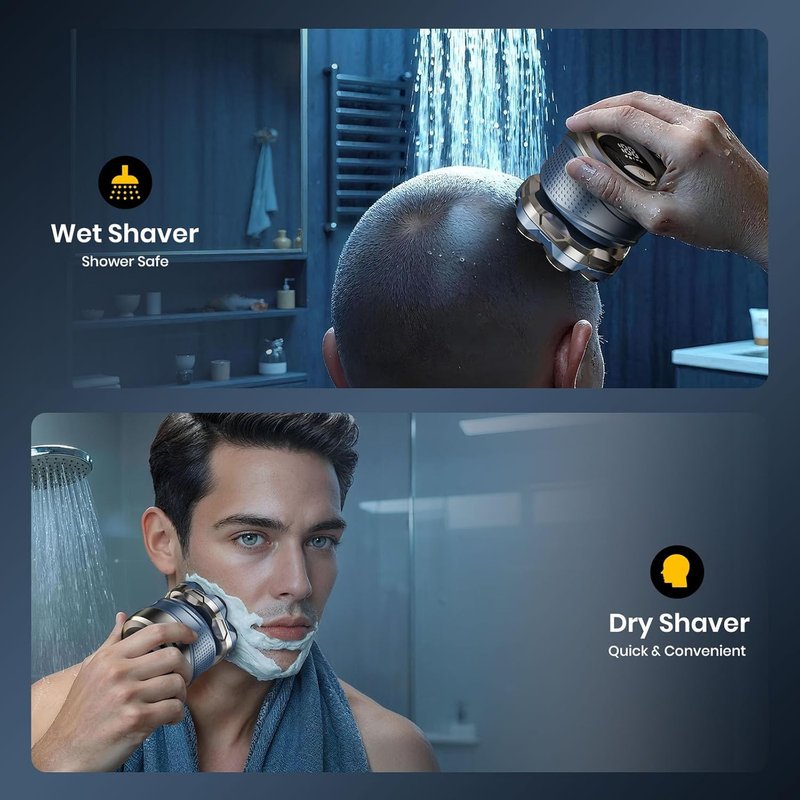 7D Head Shaver - Upgraded Magnetic Electric Razor for Bald Men | IPX7 Waterproof, Rechargeable Wet/Dry Shaving for Scalp, Face, Beard, Body