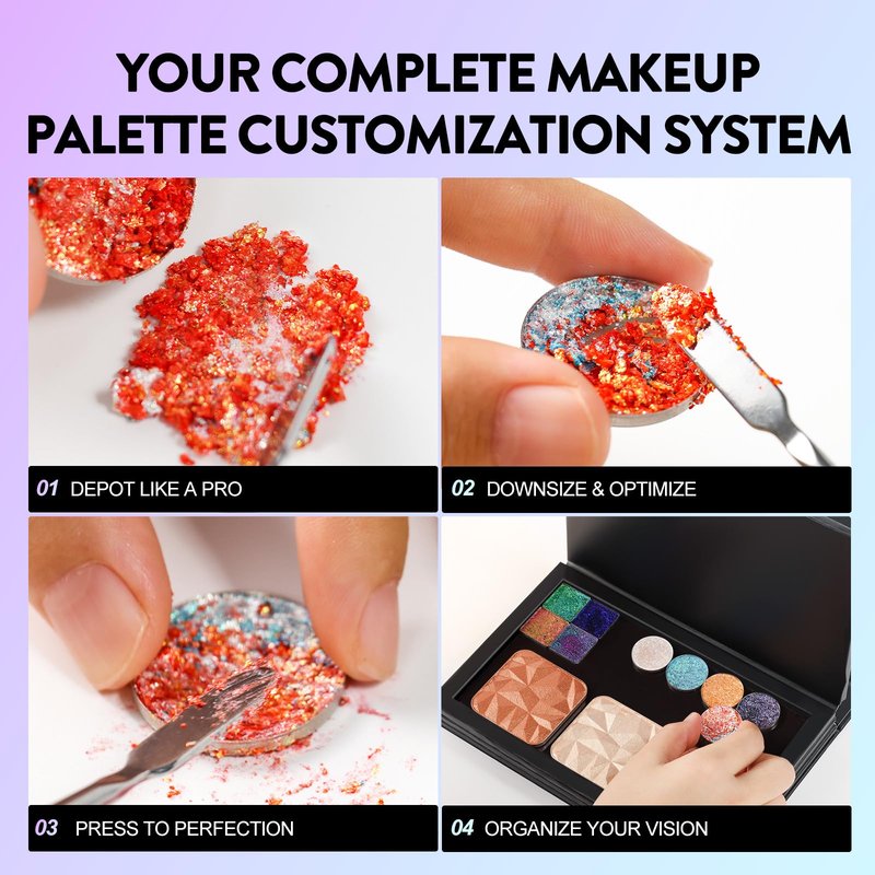 SZDYM Strong 4 Layers Empty Magnetic Palette Book Palette+1pcs Makeup Depotting Spatula+50pcs Round Metal Stickers+50pcs Square Metal Stickers