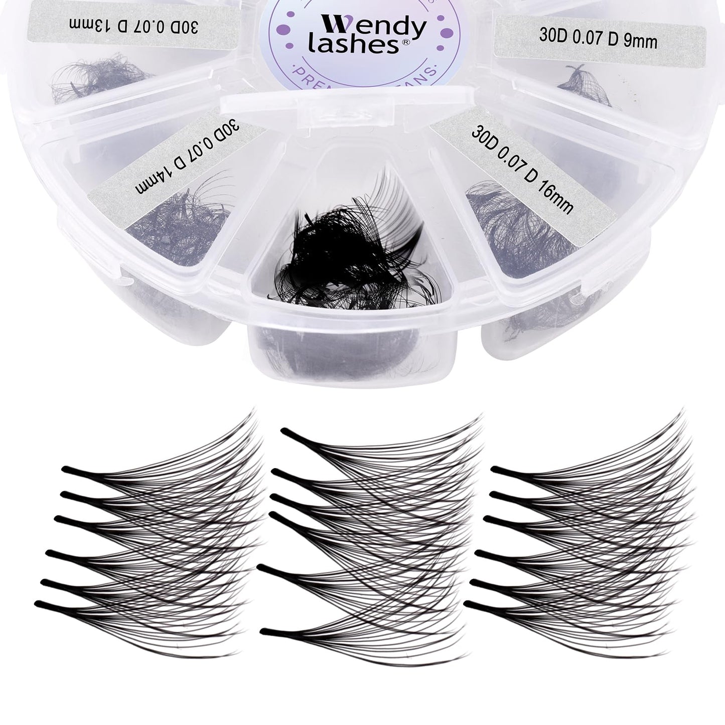 Wendy Lashes Premade Fans, 500PCS Professional Volume Eyelash Extensions,9-16mm Mixed Lengths, D Curl, Black Matte, Thin Base, Easy to Apply, Natural Soft Look