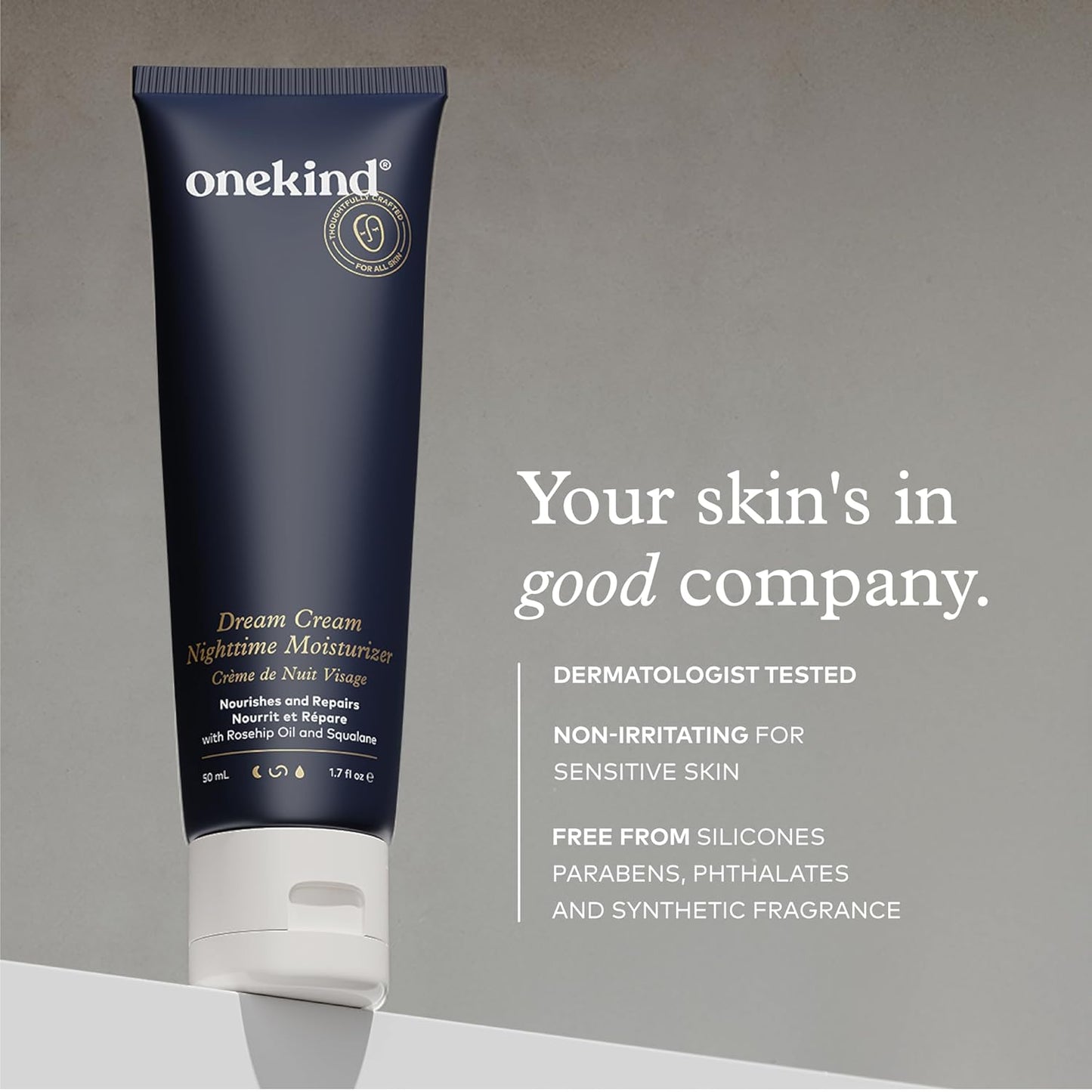Onekind Night Moisturizer - Hydrating Dream Cream for Wrinkles & Anti-Aging | 1.7 oz, Squalane & Rosehip