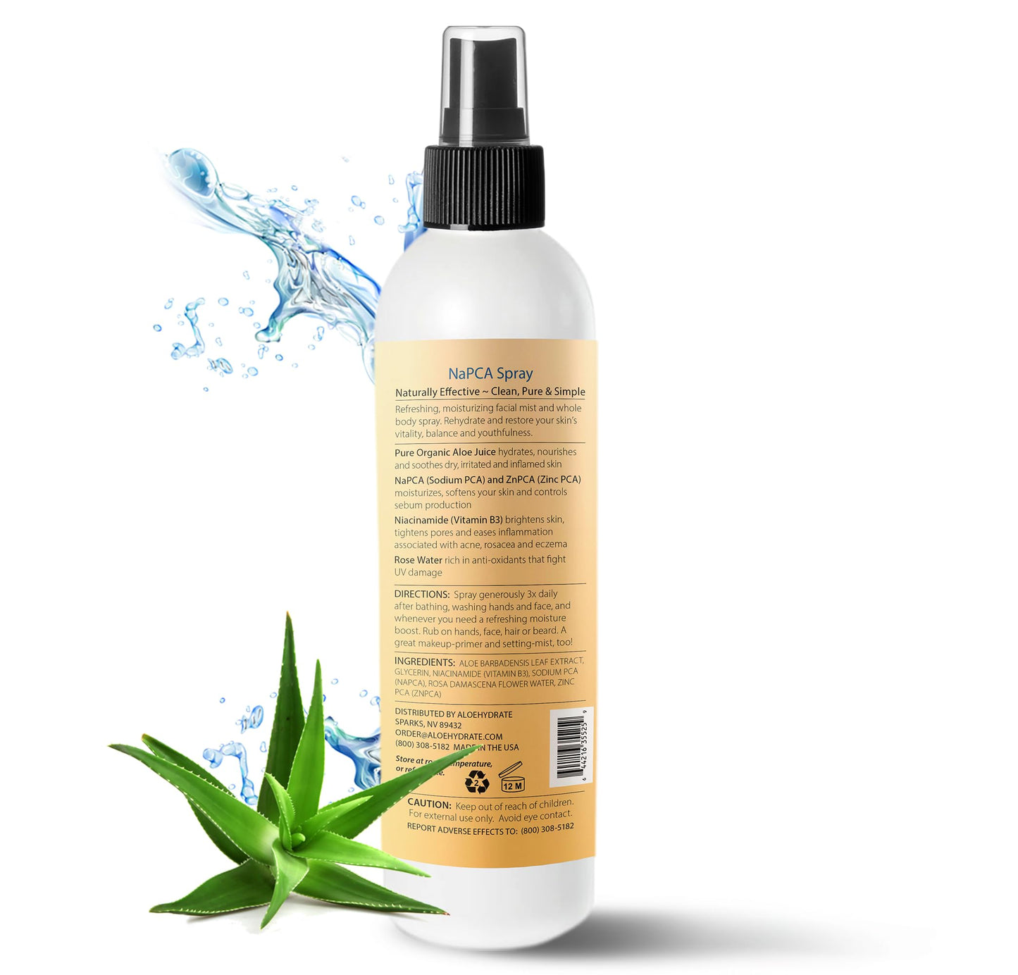 NaPCA Moisturizer Facial Mist & Body Spray. Sodium PCA & Aloe vera Mist Hydrating Face Spray – Lightweight Feel - Refresh, Sooth, Restore Skin Barrier for Dry, Sensitive, Acne Prone Skin(250ml)