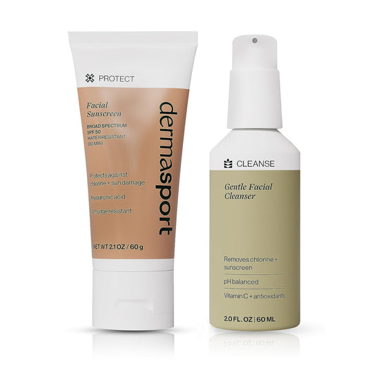 Dermasport Skin Care Set for Men and Women Athletes, SPF 50 Face Sunscreen + Gentle Cleanser, Daily Routine for Pre/Post Workout, Travel Kit, Sensitive Skin