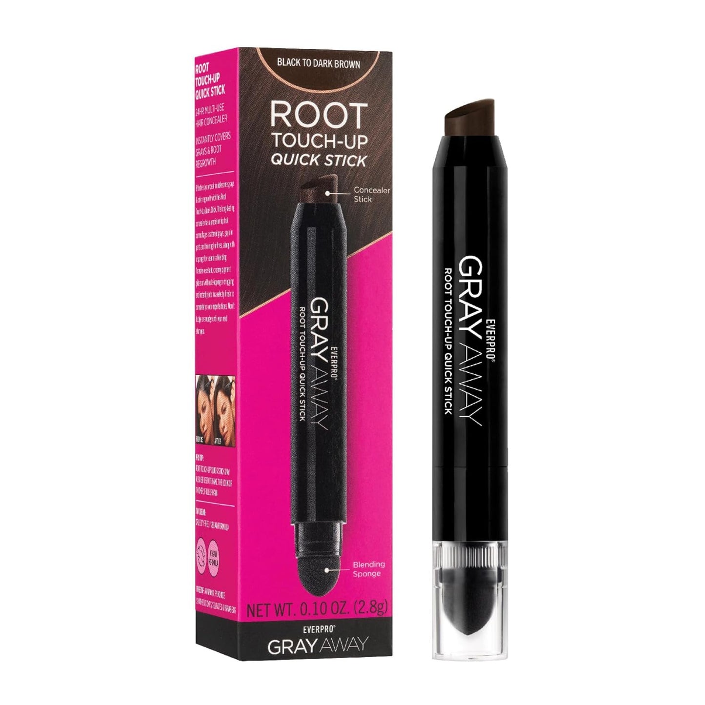 Gray Away Root Touchup Stick - Black/Dark Brown, 0.1 Oz | Instant Hair Color Solution