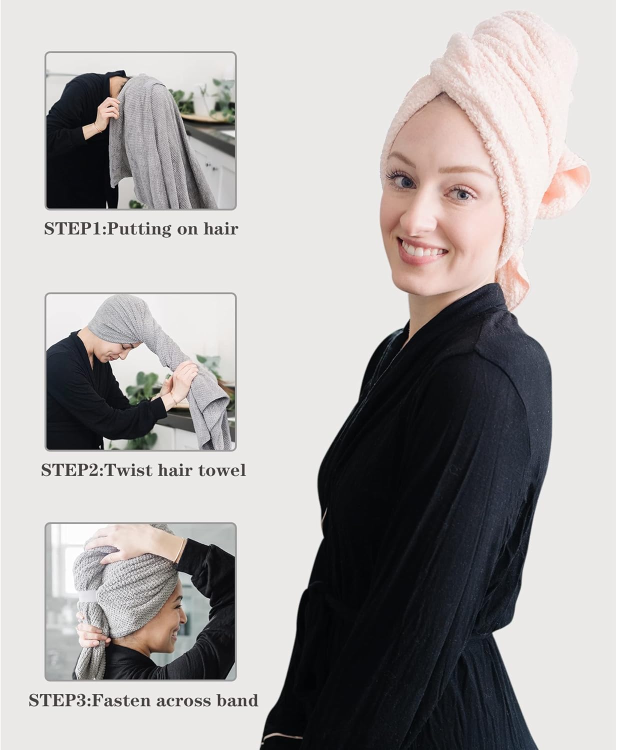 Microfiber Hair Towels for Women - Super Absorbent Quick Dry Wraps | 2 Pack, Anti-Frizz Turbans for Curly & Straight Hair - 27.5'' x 39.4''