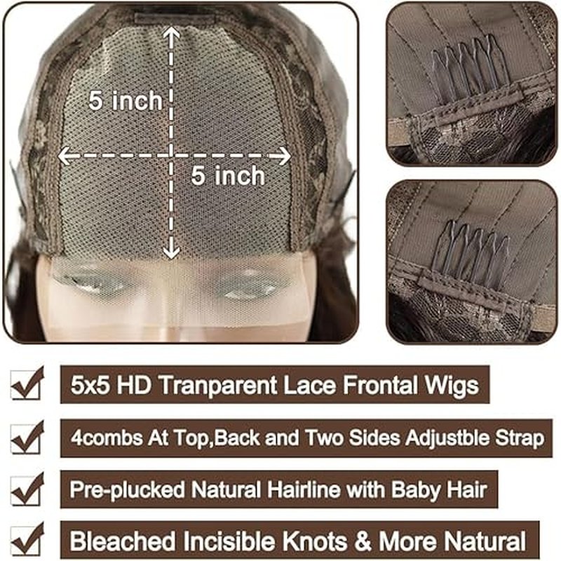 D?BUT Reddish Brown Glueless Wigs Human Hair Pre Plucked Straight Hair Lace Front Wigs 5x5 HD Lace Closure Wig for Women Daily Use 18 Inches