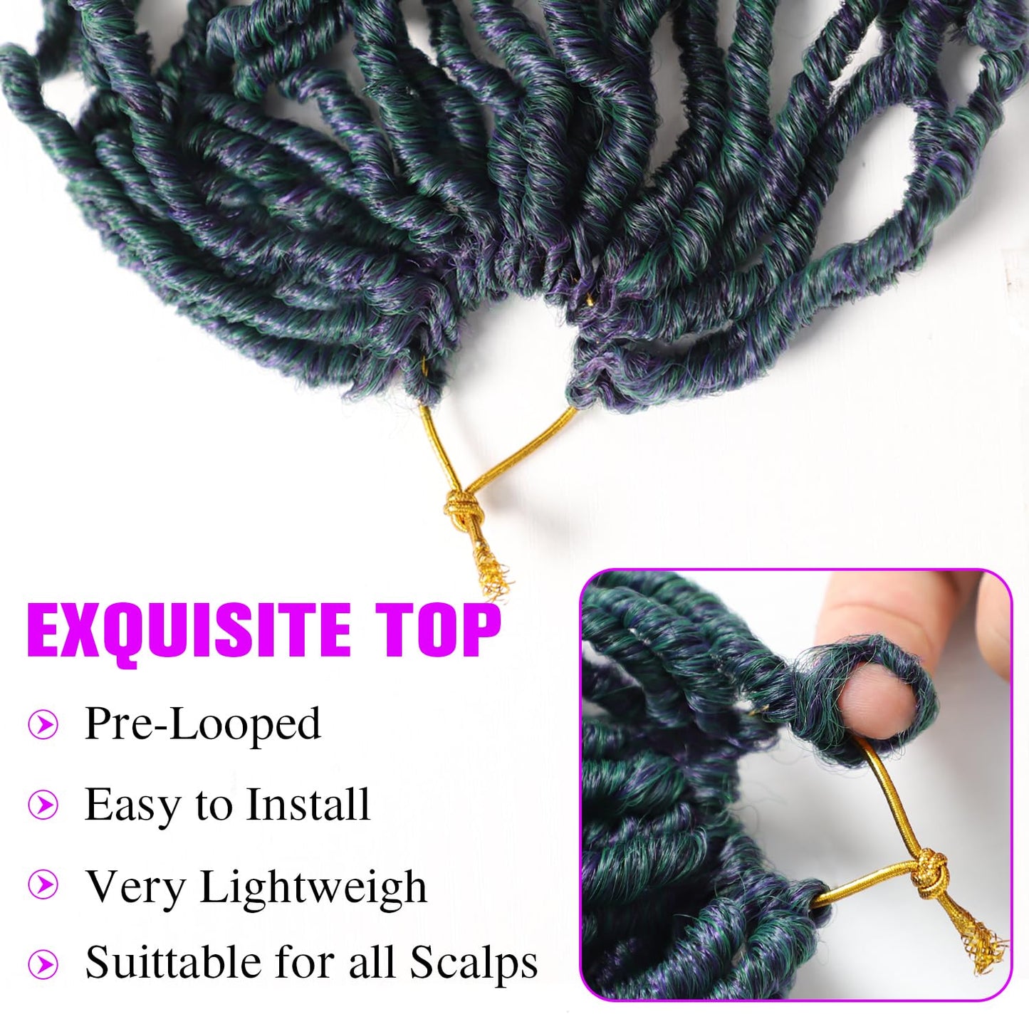 18 Inch Faux Locs Crochet Hair 6 Packs Soft Locs Crochet Hair M1B/Green Crochet Hair for Black Women Synthetic Crochet Braids Hair Extensions (18Inch, 6Packs, M1B/Green)