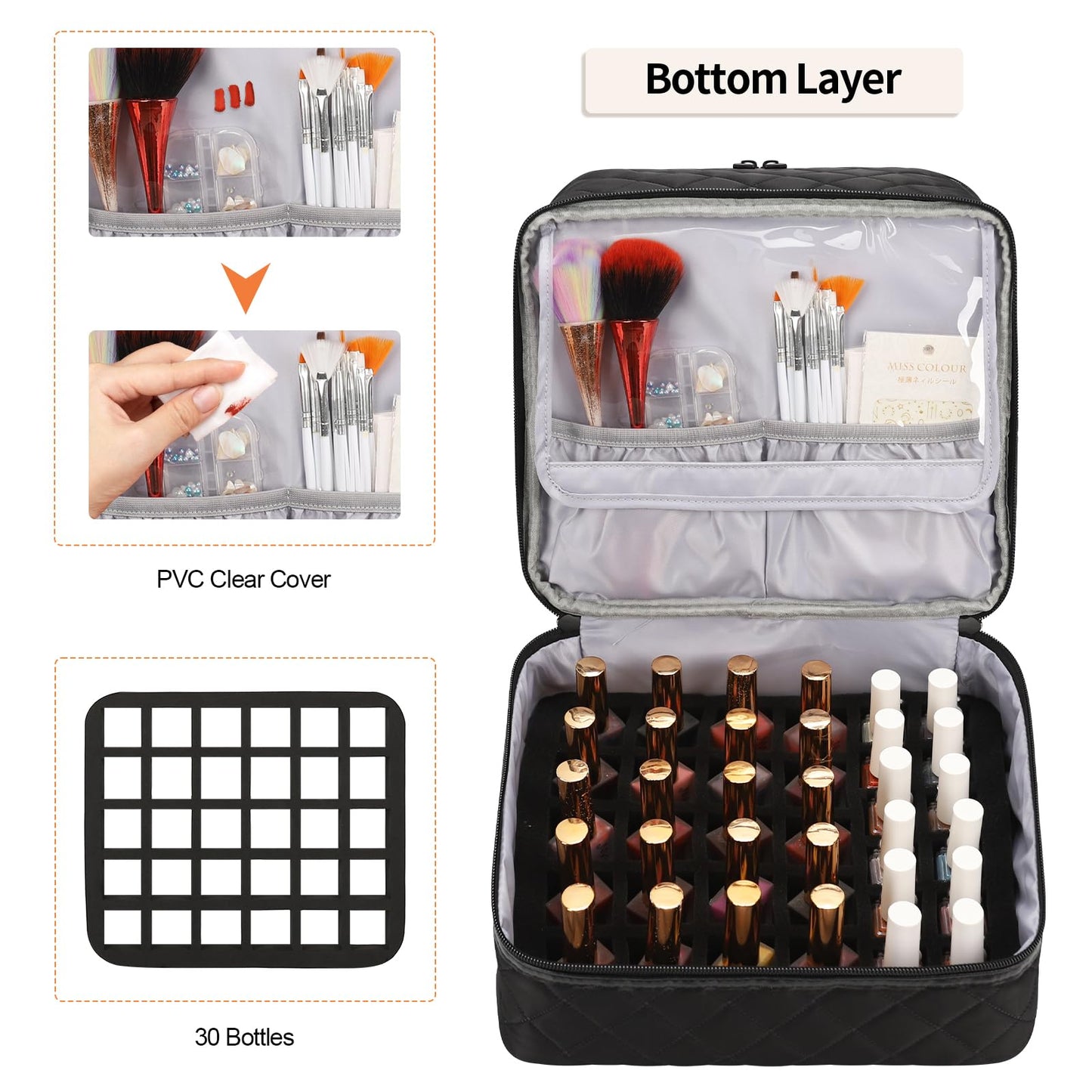 Ethereal Nail Polish Organizer Case Holds 30+ Bottles (15ml/0.5 fl.oz) Nail Lamp, Gel Polish Travel Case Bag for Nail Suppiles, Gift for Manicurist, Girls