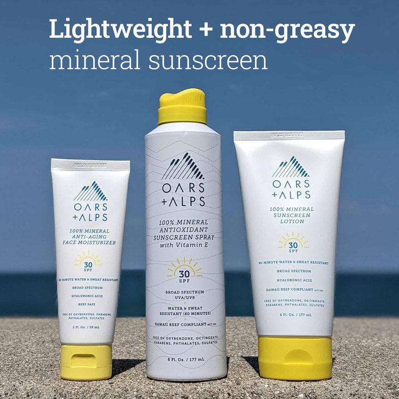 Oars + Alps Mineral Sunscreen Spray for Body, Water & Sweat Resistant, Infused with Vitamin E & Antioxidants, All Skin Types, Lightweight, Hydrating, SPF 30, 6oz