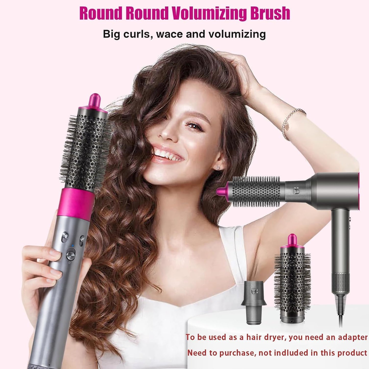 Hair Curling Iron Barrels & Round Brush Attachment for Dyson Supersonic Hair Dryer, 5 in 1 Hair Tools Replacement Parts Automatic Curling Suit, Accessories for Multiple Hair Styles