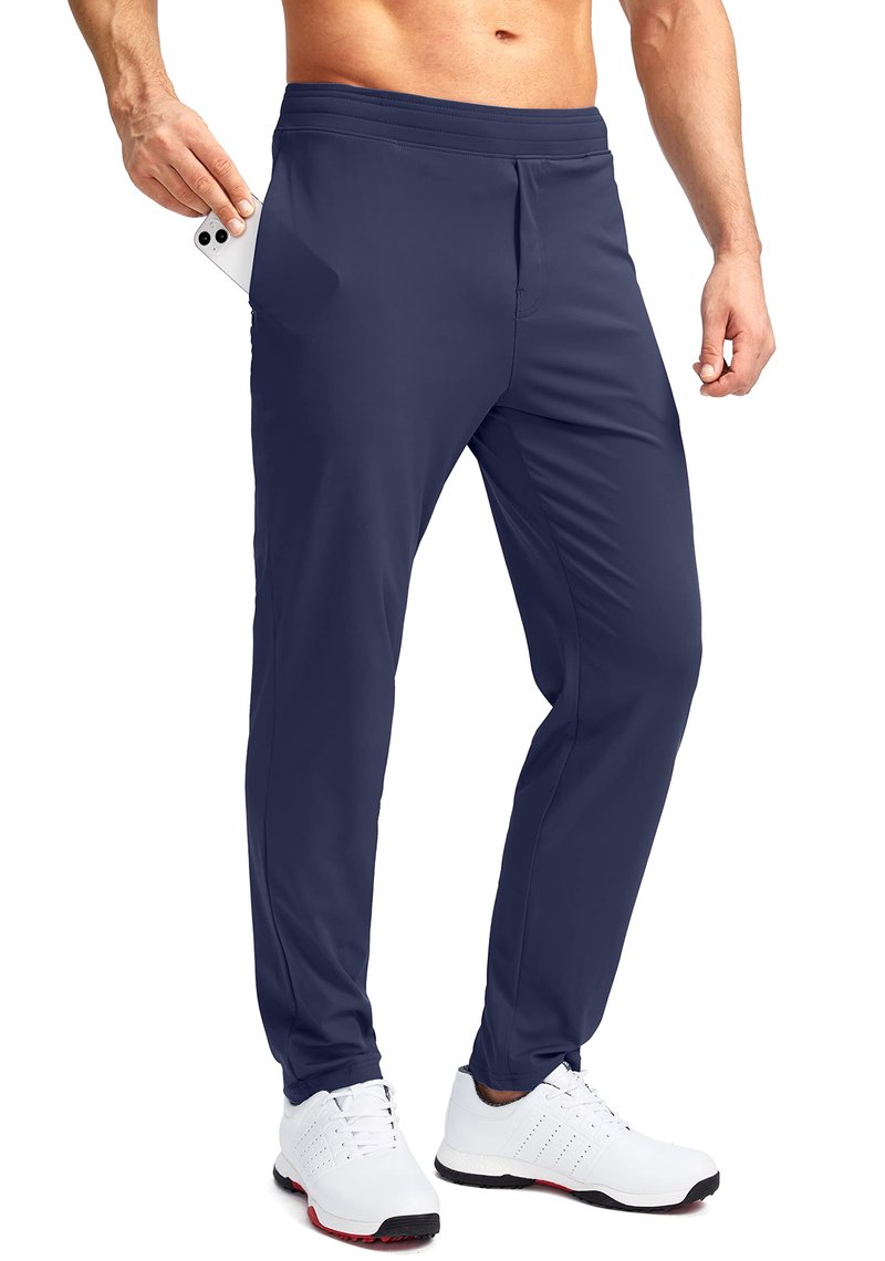 Pudolla Men's Golf Pants Stretch Sweatpants with Zipper Pockets Slim Fit Work Casual Joggers Pants for Men (Navy Small)