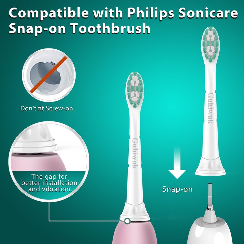 Guhiwuk Toothbrush Heads for Philips Sonicare Replacement Heads, Replacement Brush Head Compatible with Phillips Sonicare Click-on 4100 5100 Electric Toothbrush, 10 Pack
