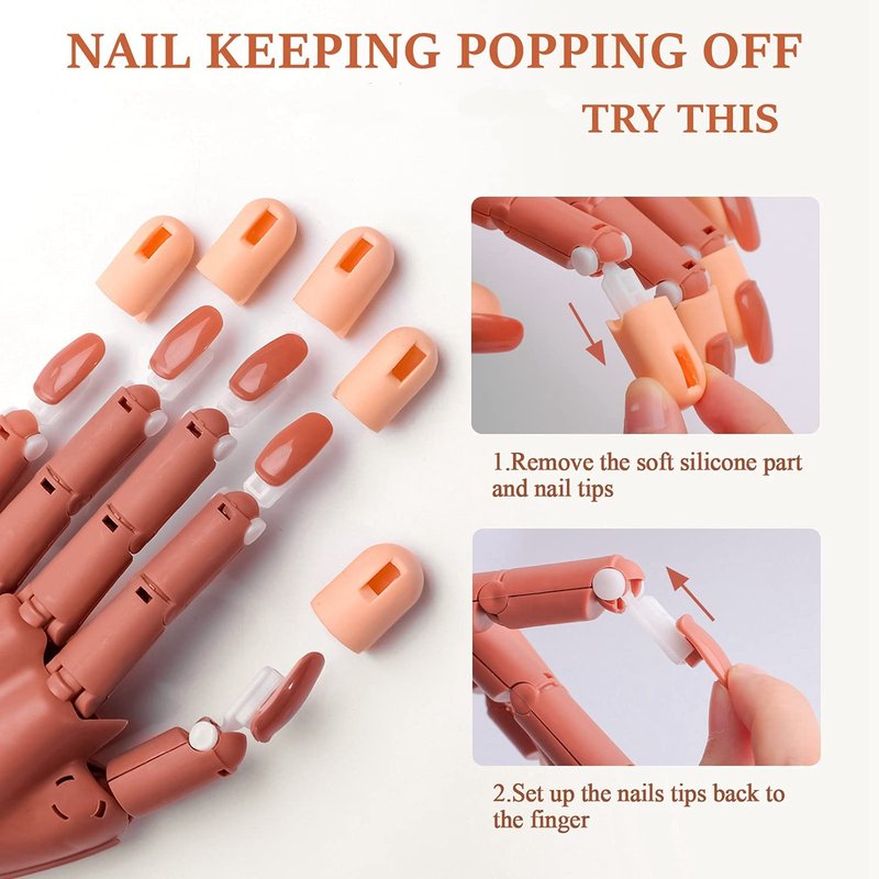 Nail Training Hands for Acrylic Nails, Flexible Nail Practice Hand Training Kits, Fake Manican Hands for Nails Practice with 300 PCS Nail Tips, Nail Files and Clipper for Nail Technician and Beginner