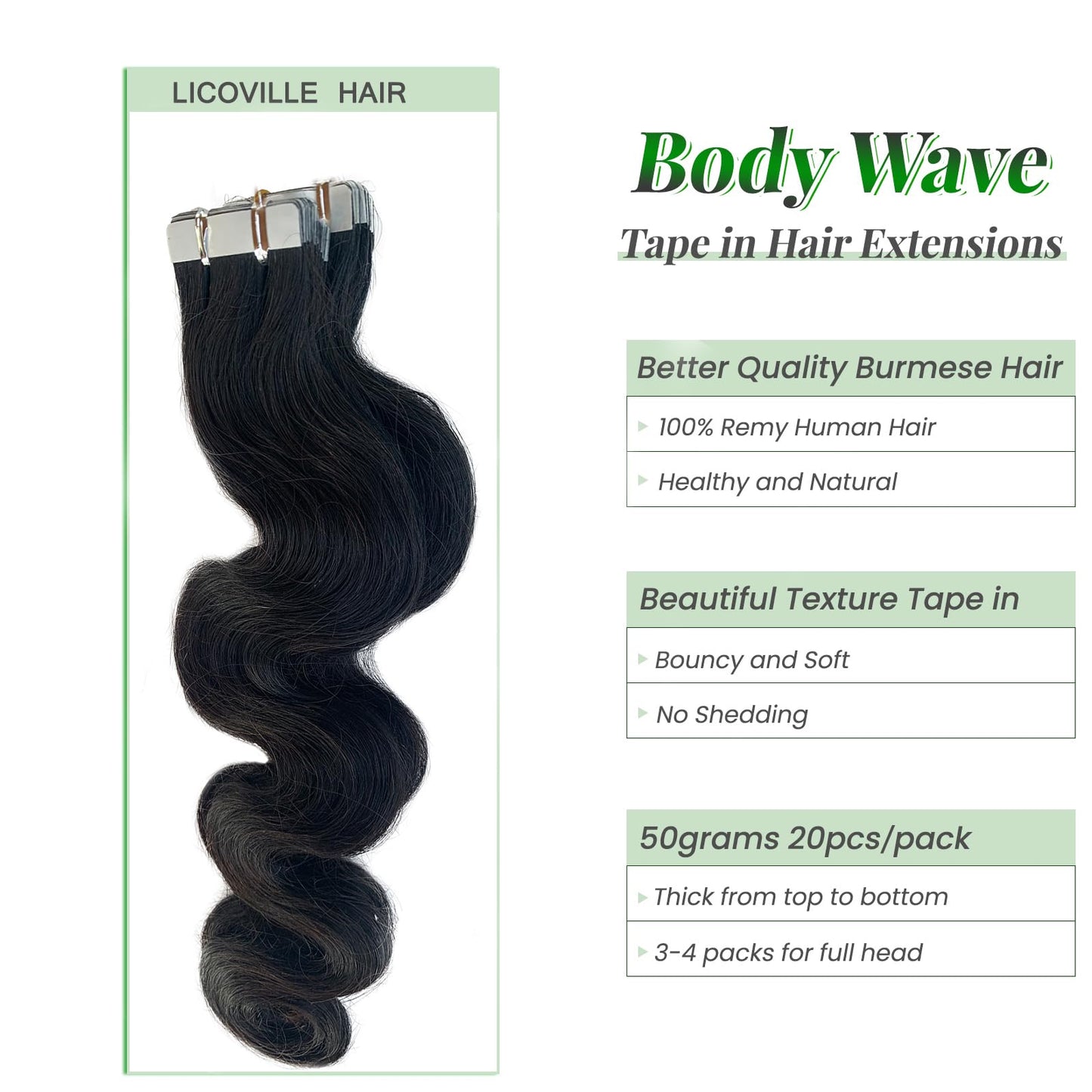 Wavy Tape in Hair Extensions Human Hair Short Black Body Wave Tape in Extension 50g 20pcs Double Sided Natural Tape ins for Black Women Body Wave Hair Extensions Real Human Hair 14 Inch