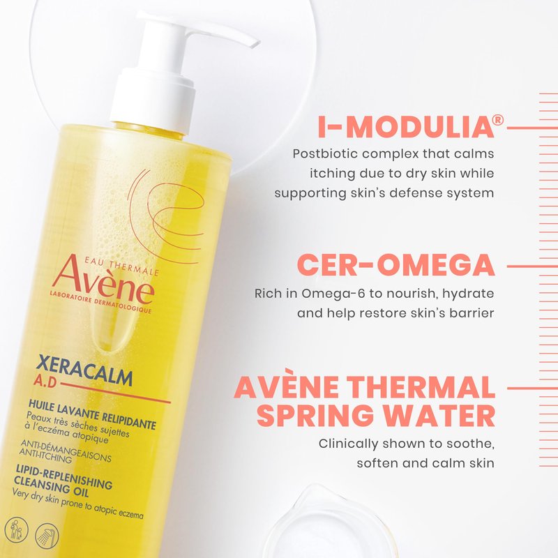 Avène XeraCalm A.D Lipid-Replenishing Cleansing Oil, Atopic Dermatitis, Eczema-Prone, Fragrance-Free, Pump, 13.5 oz.