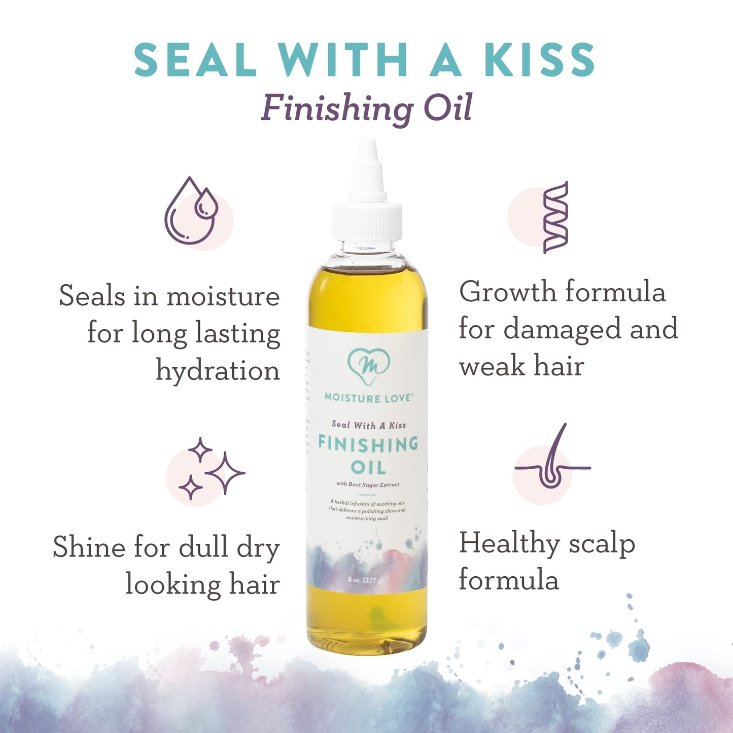 Moisture Love Seal with a Kiss Finishing oil for Hair Moisturizing and Polishing. Curly Hair Care Product with Argan Oil and Castor Oil. Sulfate Free. 8oz