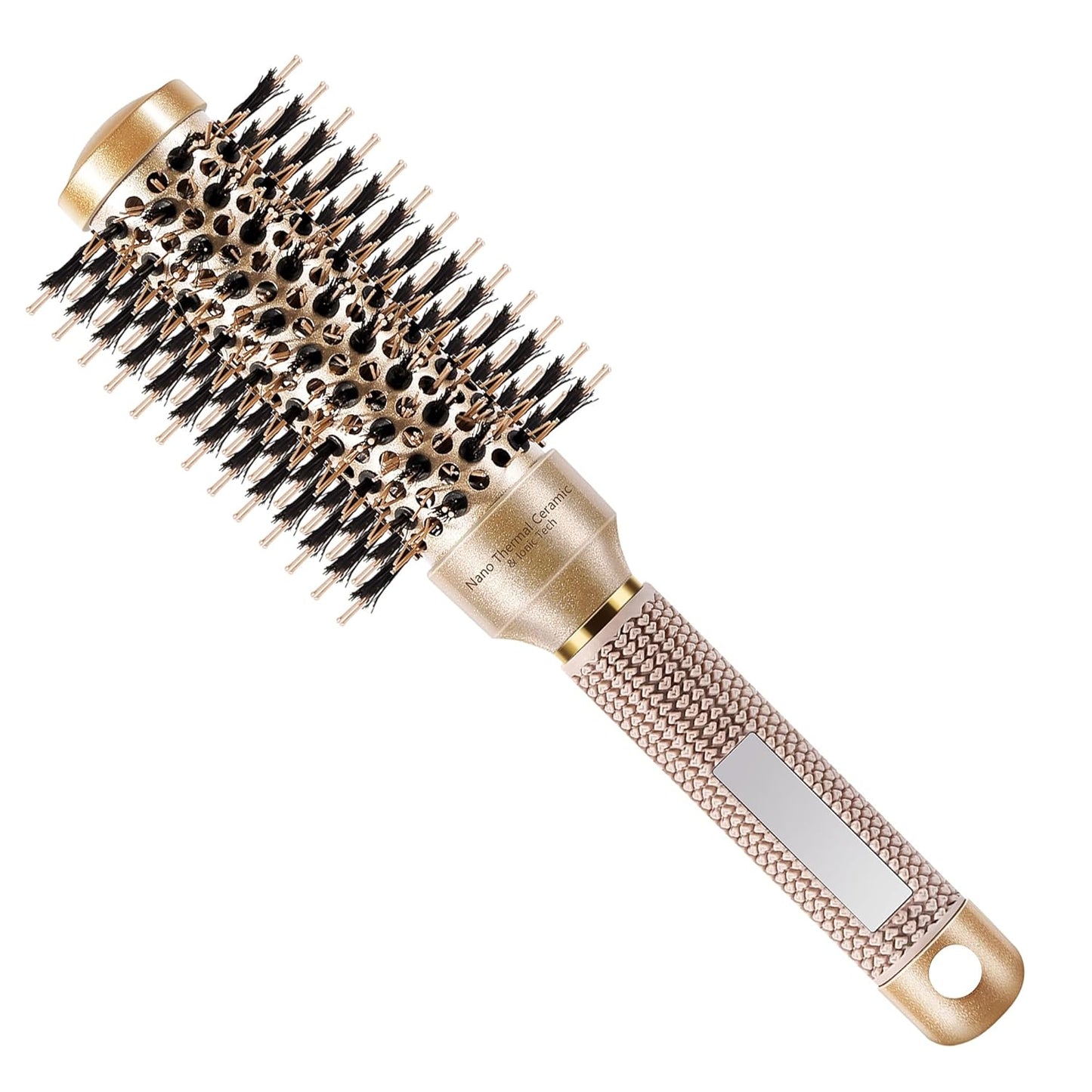 SIMPOR Round Hair Brush - Nano Thermal Ceramic & Ionic Tech | 1.3 Inch Gold Boar Bristles for Blow Drying & Styling