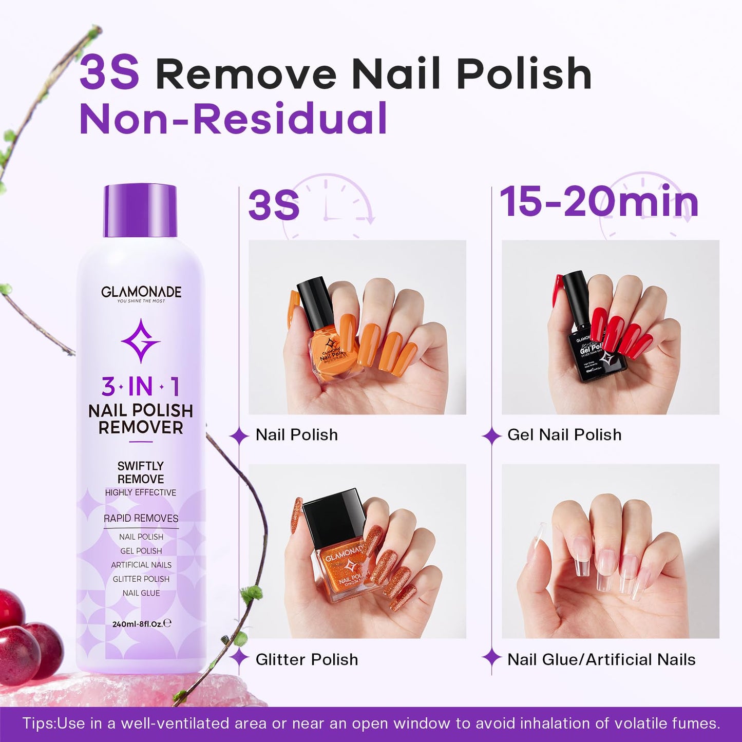 Glamonade Acetone Nail Polish Remover Kit: Soak off Gel Polish Remover Includes Nail File, Nail Buffer Block, Cuticle Pusher, Cuticle Peeler, Nail Polish Soak Off Bowl & Cuticle Oil(8 Fl.Oz.)
