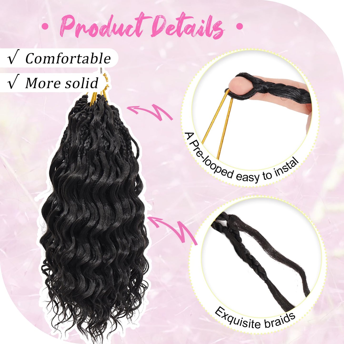 Gowit Pre Looped Deep Wave Crochet Hair 12 Inch 7 Packs Short Curly Black Pre Twisted Ocean Wave Deep Twist Crochet Braids Synthetic Braiding Hair for Black Women