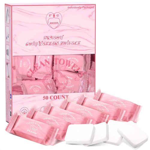 Fcaeon Disposable Face Towel Large Ultra Soft Compressed Towel Tablets for Travel Individually Wrapped, 12x9 Inch Portable Face Washcloths Reusable for Gym Hiking Camping Outdoor Sports(50 Pcs Pink)