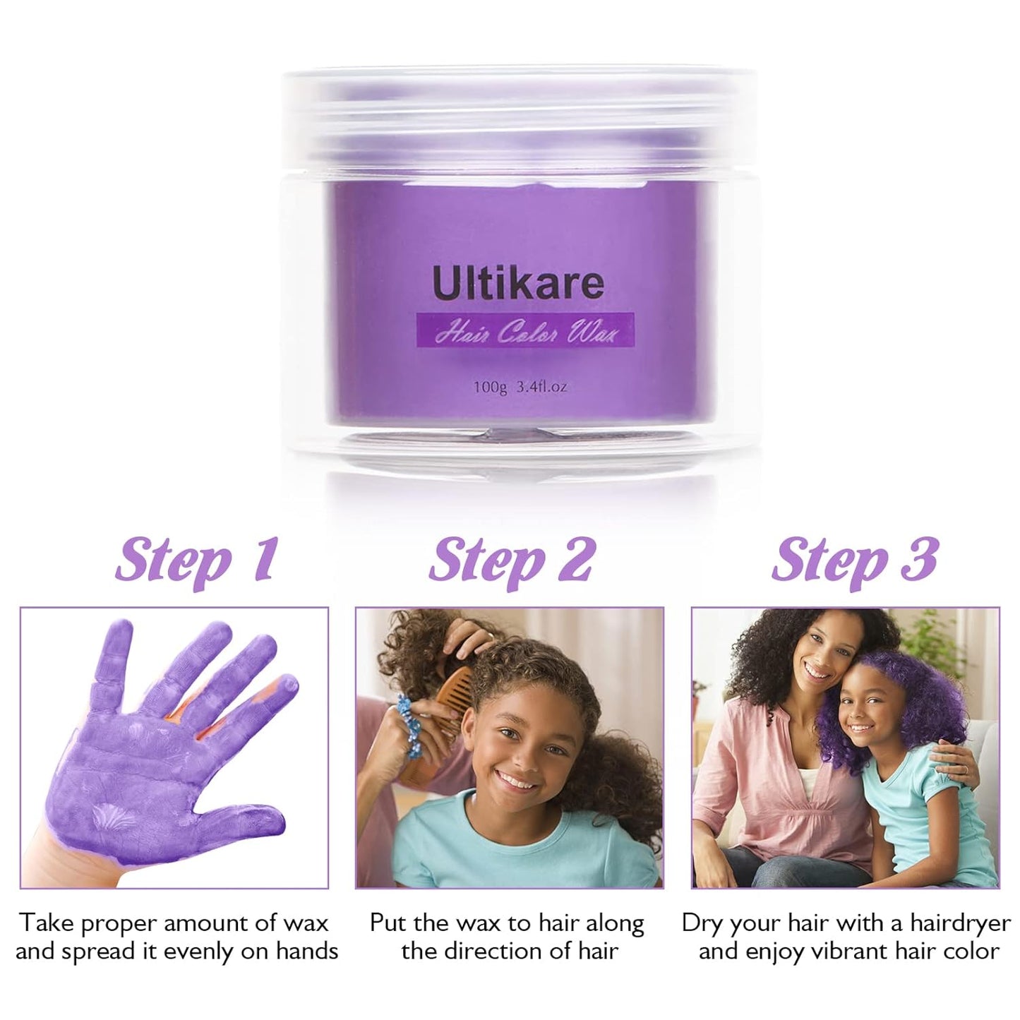 Temporary Hair Color for Kids, Ultikare Orange Hair Dye Washable Natural Hair Wax Color Chalk Mud Cream DIY Hairstyle Clay For Dark Hair Halloween, Cosplay, Party, Christmas Gift Girls 3.4 Fl Oz