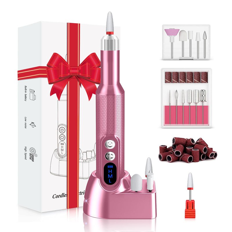 PUNOLAZY Electric Nail Drill - Nail Filer for Acrylic Nails Professional, Manicure Pedicure Polishing Shape Tools for Home Salon Use Nail Kit, Pink