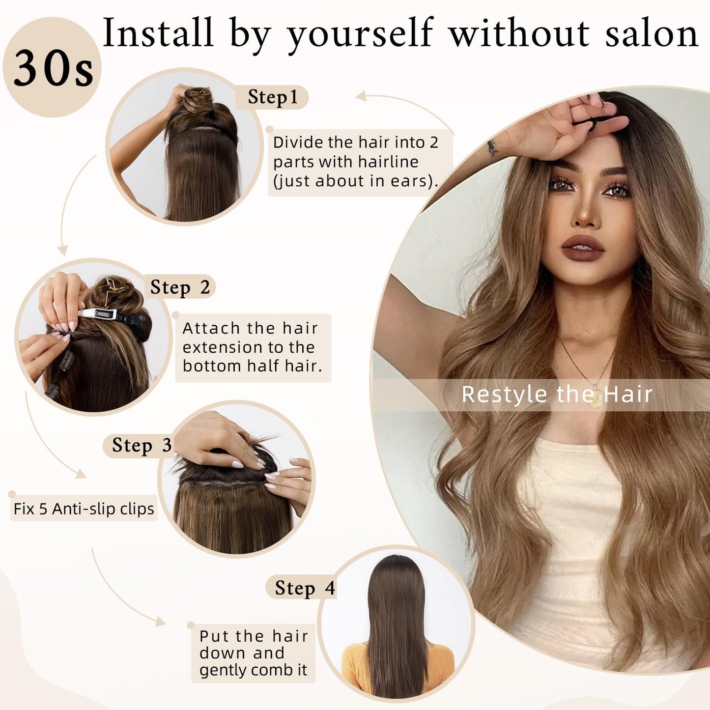SEGO One Piece Clip in Extensions, 5 Clips Real Human Hair Extensions, Long Straight, 10 inches, #04 Chocalate Brown