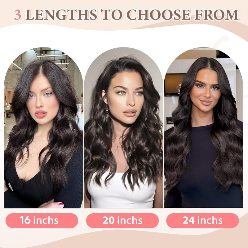 Clip-In Hair Extensions - 6 PCS Natural Soft Dark Brown Wavy Hairpieces | 20 Inch Length