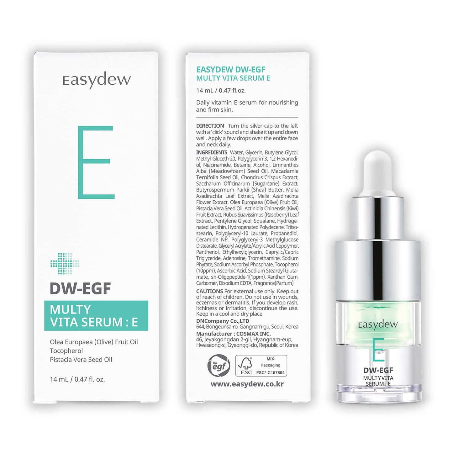 EASYDEW Multi Vita E Serum - Korean Facial Serum for Skin Elasticity with Vitamin E, EGF Peptide, Ceramide NP, Panthenol - Smoothing, Moisturizing, Firming and Wrinkle Improvement, 0.47 fl.oz.