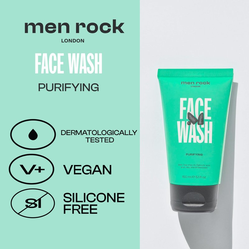 Men Rock Face Wash Purifying - Hydrating Facial Cleanser for Men with Tea Tree Oil - Moisturizing Face Cleanser - Mens Skincare Products - 5.1 oz