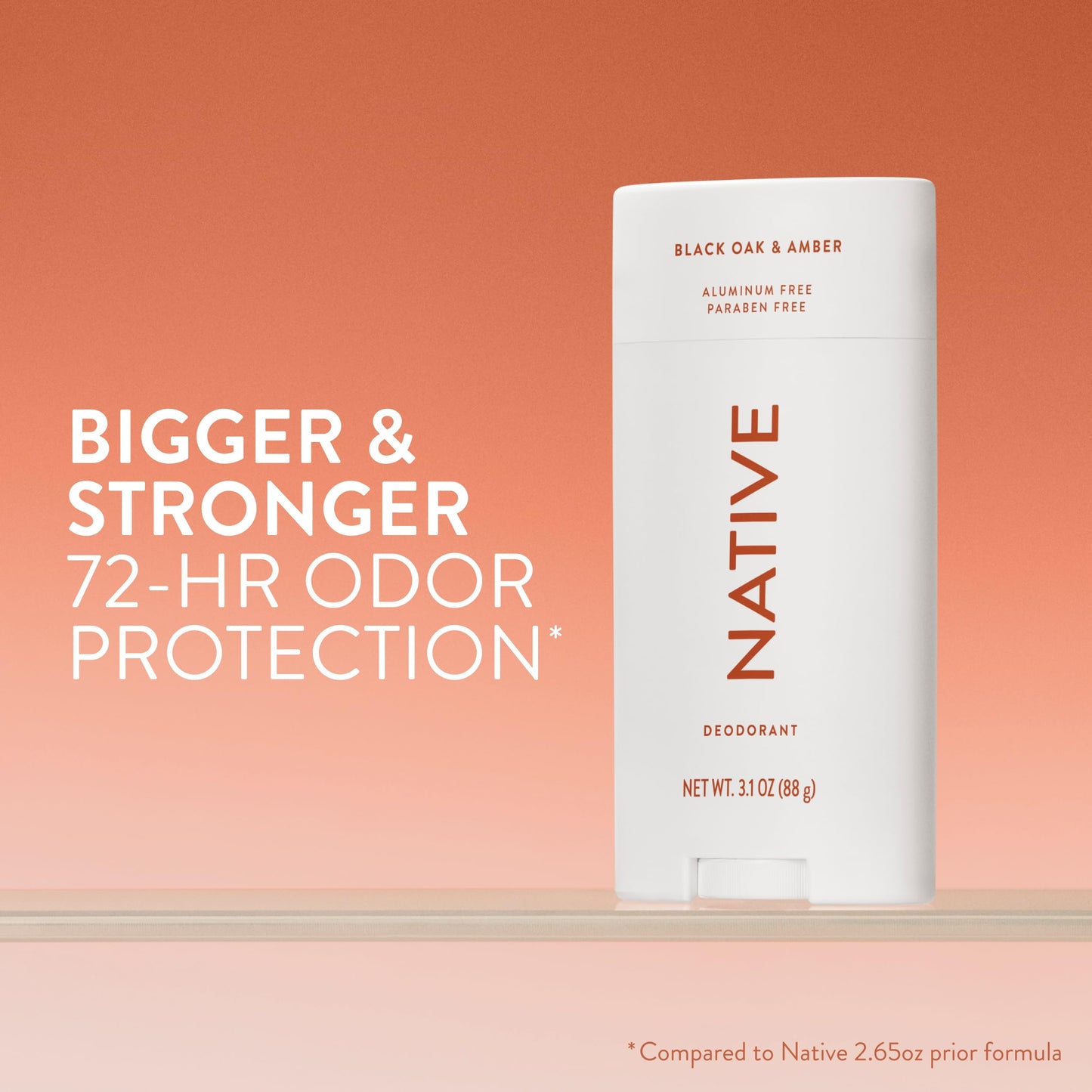 Native Aluminum Free Deodorant, Black Oak & Amber, Large Size Stick, 72 Hour Odor Control, for Women & Men, Contains Naturally Derived Ingredients, 3.1 oz