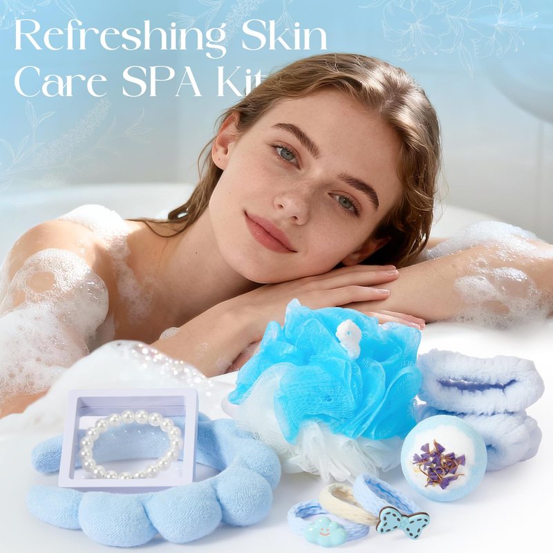 Golray Beach Gifts for Women, Self Care Spa Gift Set for Women with Beach Towel, Glass Cup, Bath Bombs & Hair Accessories, Christmas Blue Gift Basket for Her, Girlfriend, Sister, Mom, Friends
