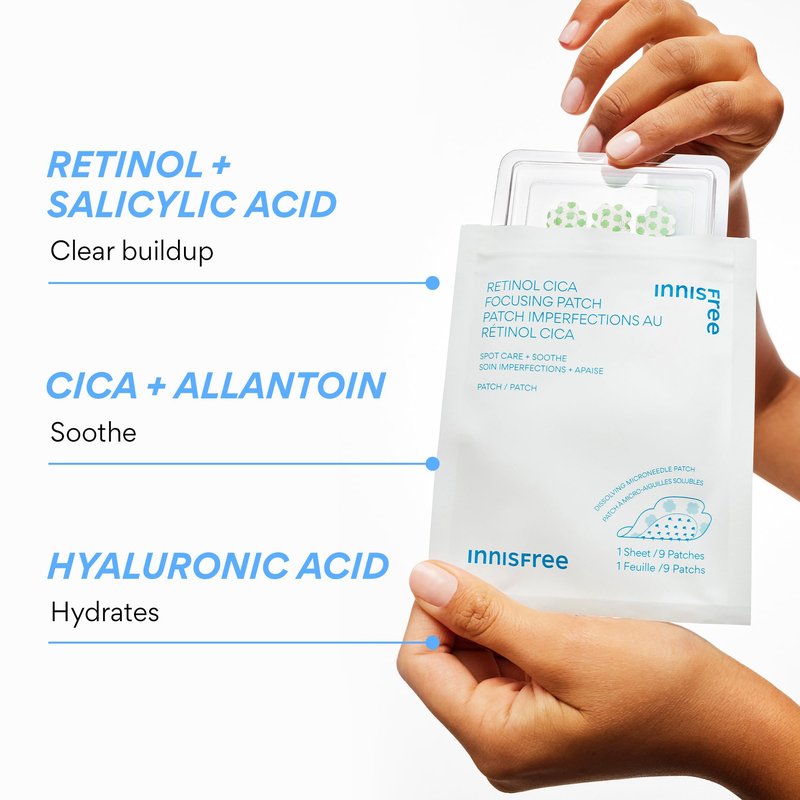 innisfree Retinol Cica Focusing Patch Korean Hydrocolloid Patches with Salicylic Acid and Hyaluronic Acid for Acne Spots and Blemishes