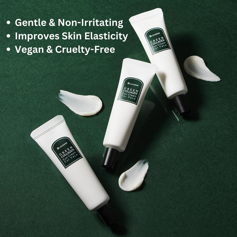 LEADERS Green Collagen Eye Cream for Face – Vegan Anti-Aging Eye Treatment, Reduces Fine Lines & Dark Circles Without Irritation, Improves Skin Elasticity & Hydration, Softens Wrinkles, 50ml