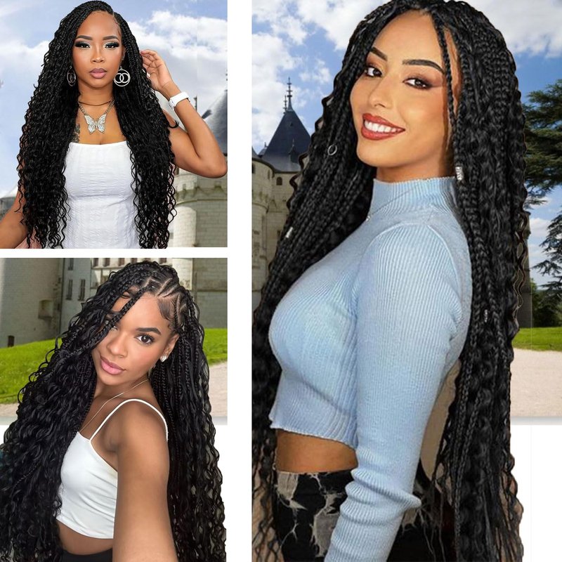 LMZIM 24 Inch Bohemian Goddess Box Braids Crochet Hair Extensions 8 Packs boho crochet braids,Crochet Hair for Black Women 1b