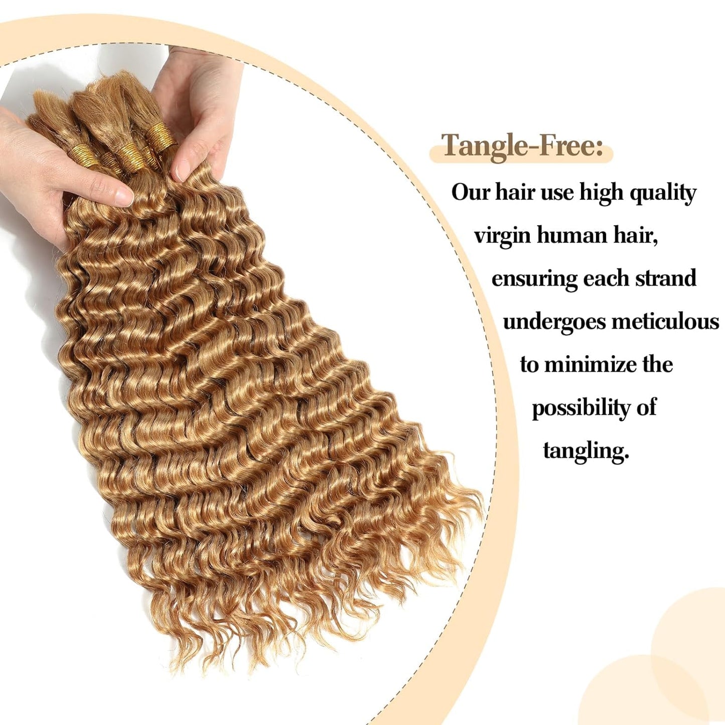 Braiding Hair Ubinica 27# Honey Blonde Deep Wave Bulk Human Hair for Braiding 2 Bundles Total 100g 16 Inch Deep Wave Bulk Braiding Hair for Boho Braids