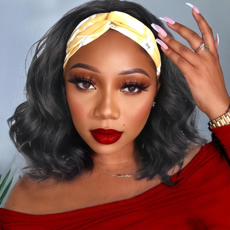 Hertune Body Wave Headband Human Hair Wig 12 Inch Headband Wigs for Black Women None Lace Front Wigs Brazilian Virgin Human Hair Glueless Machine Made Headband Wigs Natural Color