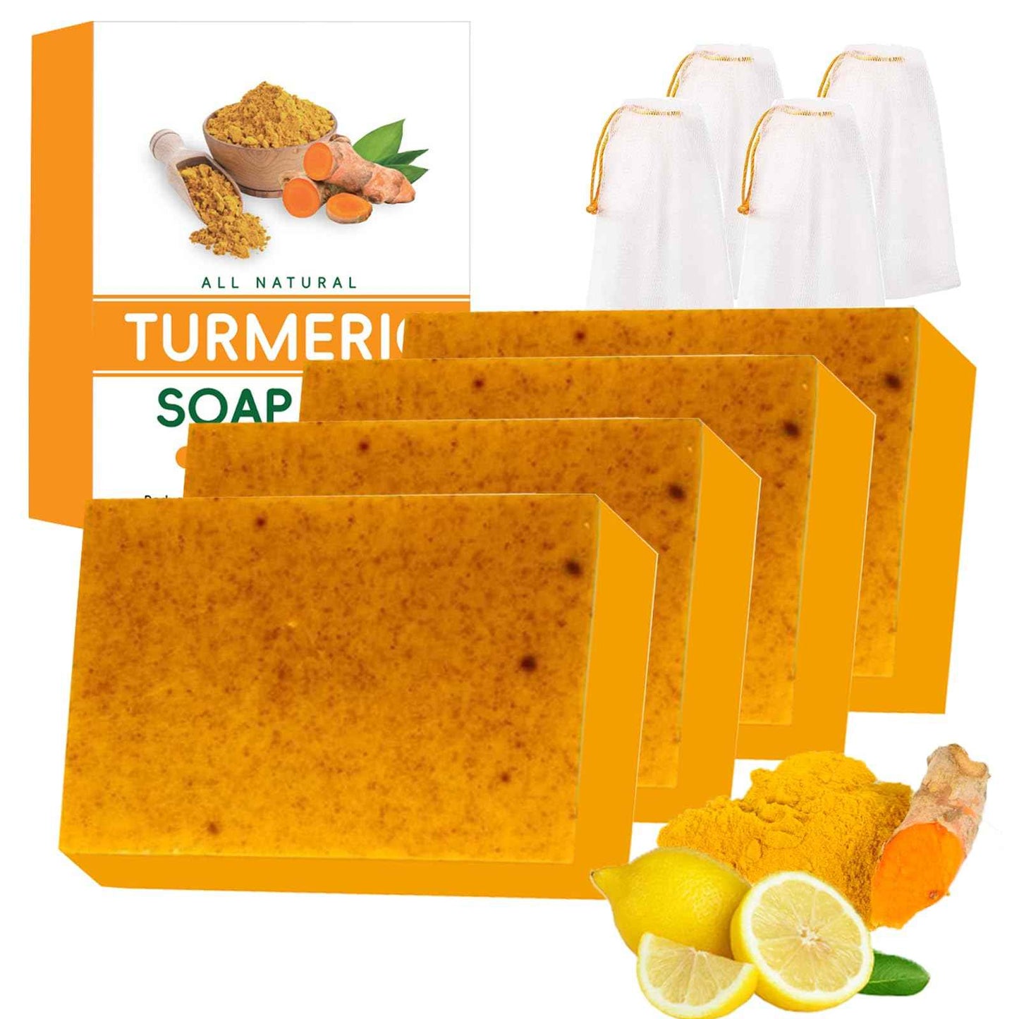 Lemon Turmeric Kojic Soap – Kojic and Turmeric Soap, Jabon De Curcuma Para Las Manchas, TurmericSoap Bar for Face and Body, Moisturizing Deep Cleansing