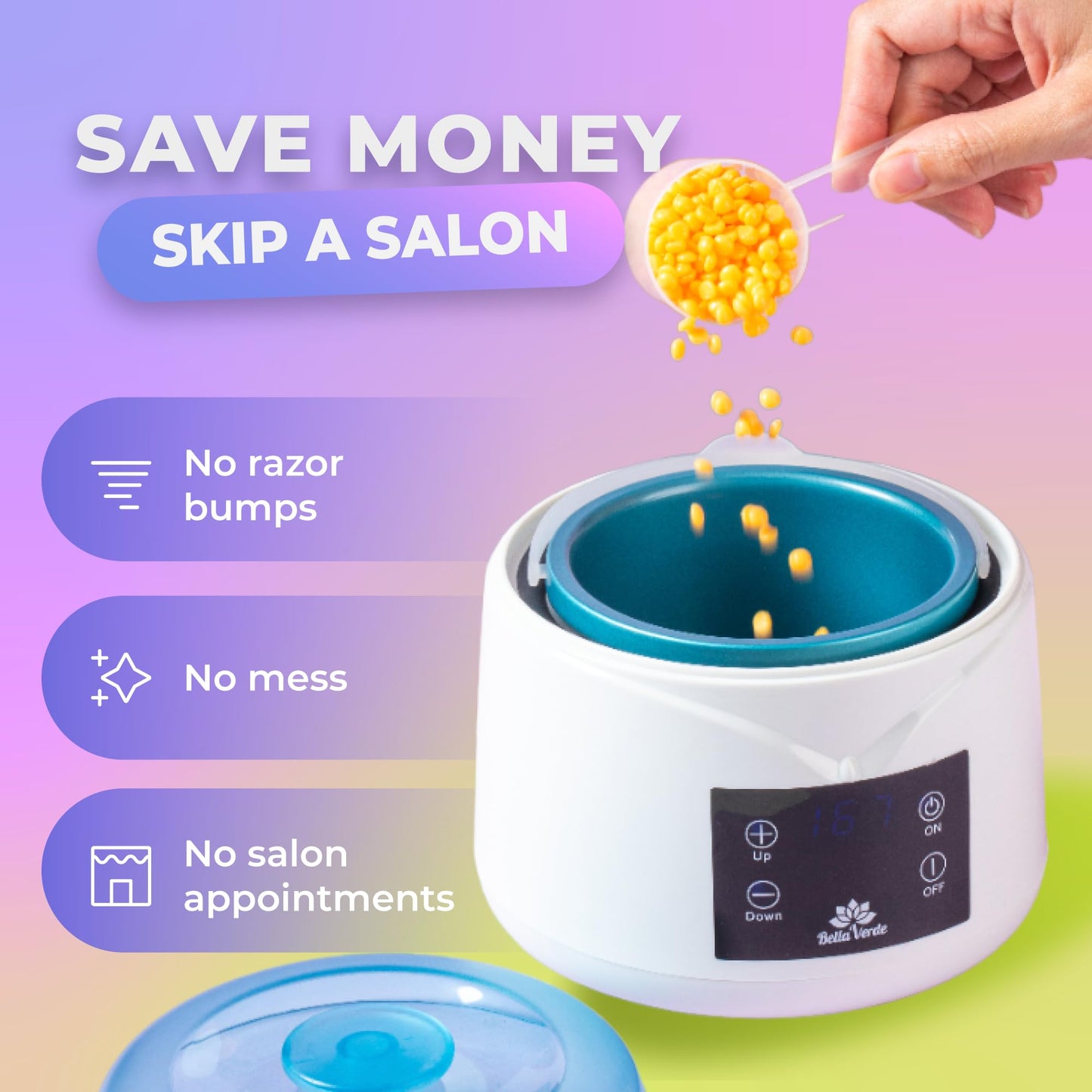 Bella Verde Waxing Kit for Women & Men -Digital Wax Warmer with Hard Beads, Pre & Post Spray, Hot Wax Pot Machine for Face, Eyebrows, Body, Legs, Bikini - At-Home Hair Removal for Sensitive Skin