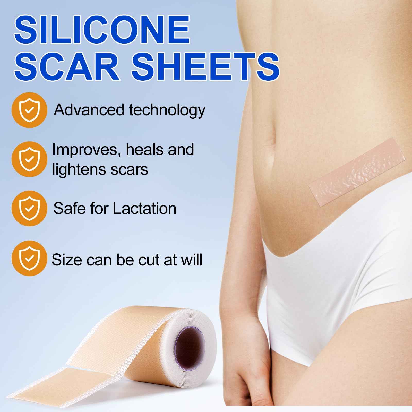 Silicone Scar Sheets, Silicone Scar Tape (1.6”x 120” Roll-3M), Medical Grade Scar Tape for Surgical Scars, Reusable Silicone Tape for Surgical, C-Section, Tummy Tuck, Keloid Scars
