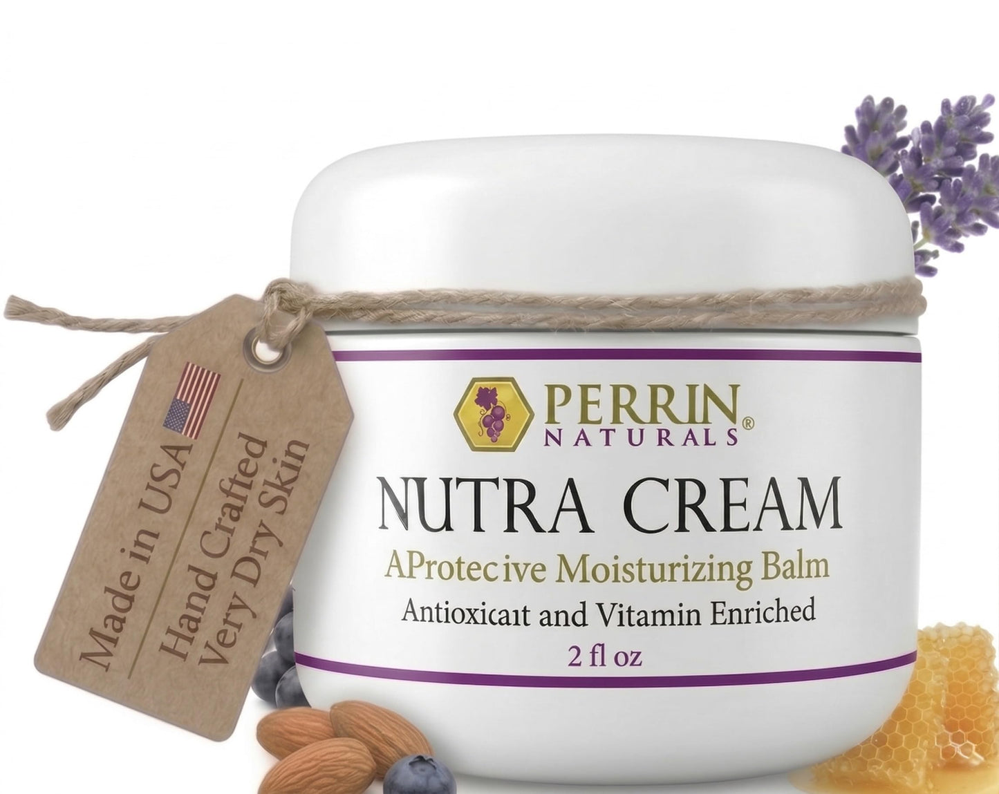 Perrin Naturals Nutra Cream – Concentrated Balm for Dry Cracked Heels & Hands | Foot & Hand Repair Cream | Skin Barrier Support | Aloe Vera, Grape Seed Extract, Vitamins C E D3, 2 oz