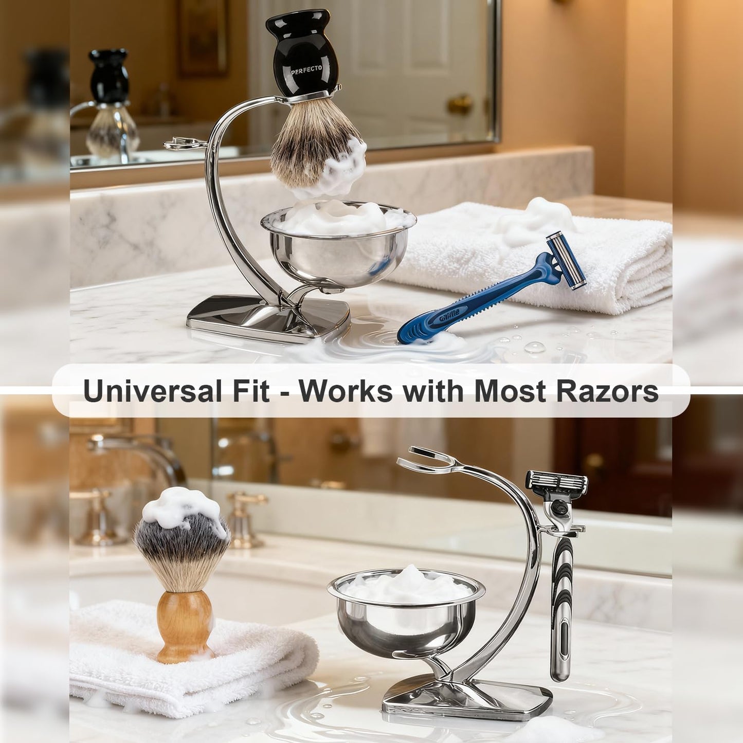 GRUTTI Shaving Bowl and Stand Set with Magnetic Base - 304 Steel Bowl & Chrome-Plated Alloy Stand, All-in-One Storage, Fits Most Razors & Brushes (Bowl & Stand Only)