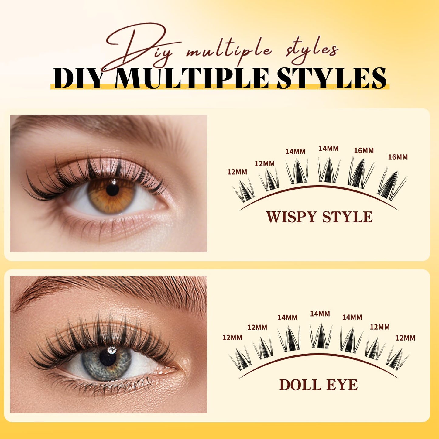 QUEWEL Lash Clusters Kit Multi-type Mixed Eyelash Clusters 176Pcs with Lash Bond and Seal, Cluster Lashes Tweezers, DIY Lash Extensions Kit can Create Kinds of Effects for personal(Style-A)