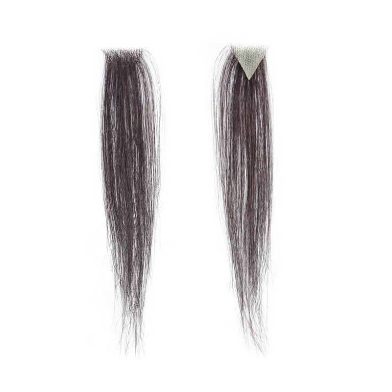viviaBella human hair hairloss on temples bald spot toupee scar human hair replacement hairline straight Tape-on Triangle hair patch for men and women（2Pcs） (Dark Brown, about 1"*1"*1")